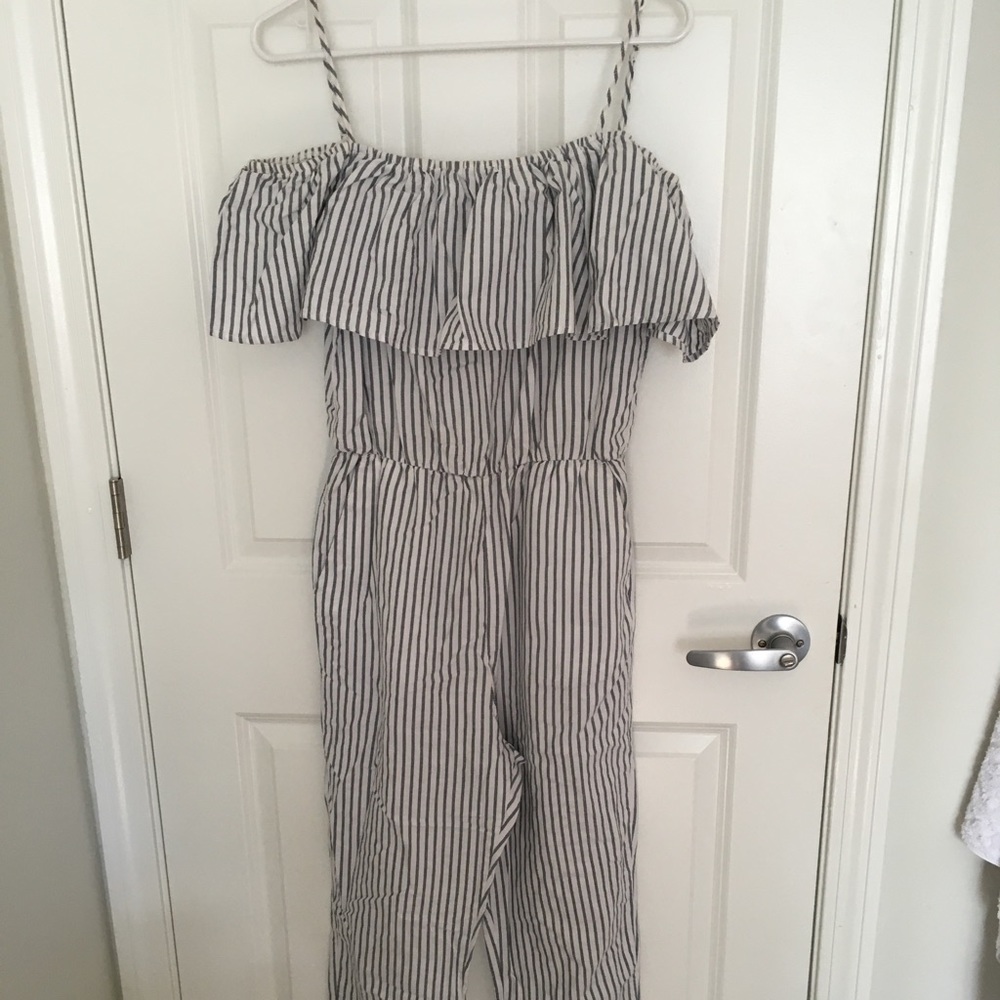 Blue and White Pinstripe Jumpsuit
